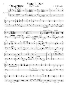 Partition Cembalo (clavecin), Ouverture-, FaWV K:B6, B flat, Fasch, Johann Friedrich