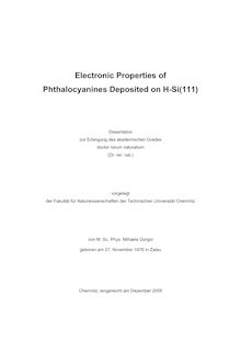 Electronic properties of phthalocyanines deposited on H-Si(111) [Elektronische Ressource] / von Mihaela Gorgoi