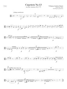 Partition viole de gambe, corde quatuor No.13, D minor, Mozart, Wolfgang Amadeus