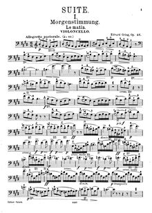 Partition de violoncelle, Peer Gynt  No.1, Op.46, Grieg, Edvard