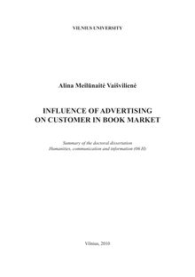 Influence of advertising on customer in book market ; Reklamos poveikis vartotojui knygų rinkoje
