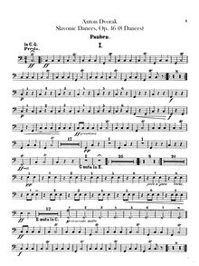 Partition timbales, Triangle, basse tambour/cymbales, Slavonic Dances par Antonín Dvořák