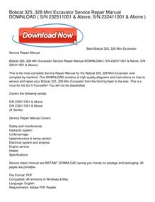 Bobcat 325, 328 Mini Excavator Service Repair Manual DOWNLOAD