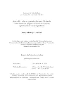 Anaerobic, solvent producing bacteria [Elektronische Ressource] : molecular characterisation, polysaccharolytic activity and agroindustrial waste degradation / Dolly Montoya Castaño