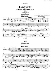 Partition violons II, Mädchenlieder, Chansons de Jeunes Filles, Reinecke, Carl