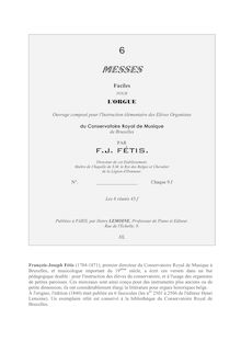 Partition Front page et preface, 6 Messes faciles pour l orgue, Fétis, François-Joseph