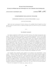 Composition de langues vivantes - Expression écrite 2000 Classe Prepa MP Ecole Supérieure de Physique et de Chimie Industrielles