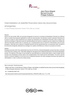 Intermédiation et stabilité financière dans les économies émergentes - article ; n°4 ; vol.17, pg 213-242