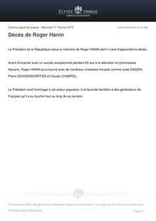 Roger Hanin : hommage de l Elysée