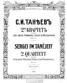 Partition violon 1, corde quatuor No.2, C major, Taneyev, Sergey