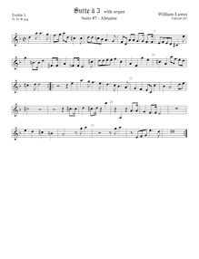 Partition viole de gambe aigue 1,  No.7 pour 3 violes de gambe et orgue par William Lawes