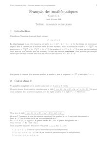 Cours de français des mathématiques - FLE pour l entrée en CPGE scientifique, Nombres complexes