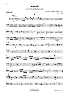 Partition violoncelle, Eine kleine Nachtmusik, A Little Night Music ; Serenade No.13