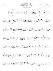 Partition violon 1, corde quatuor No.2, Divertimento, D major, Mozart, Wolfgang Amadeus