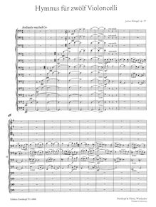 Partition complète et parties, Hymnus für zwölf Violoncelli, Op.57