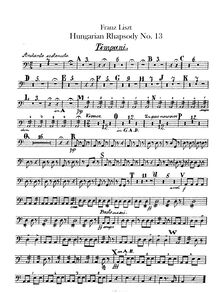 Partition timbales, basse tambour, carillon, Triangle, Hungarian Rhapsody No.13
