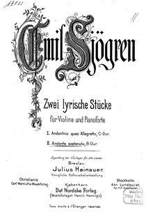 Partition violon et Piano , partie, 2 Lyrische Stücke, Sjögren, Emil