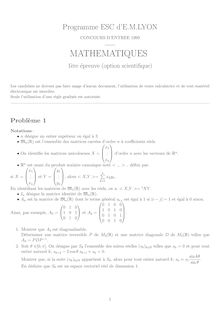Mathématiques 1999 Classe Prepa HEC (ECS) EM Lyon