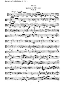Partition viole de gambe II, corde quintette No.1, B♭ major, Mozart, Wolfgang Amadeus par Wolfgang Amadeus Mozart