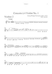 Partition violon 2, 4 concerts pour 4 violons, TWV 40:201-204, Telemann, Georg Philipp