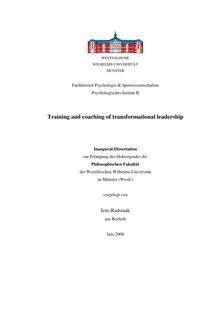 Training and coaching of transformational leadership [Elektronische Ressource] / vorgelegt von Jens Radstaak