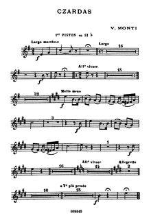 Partition trompette 1, 2 (B♭), Csárdás, Czardas, Monti, Vittorio