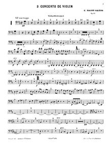 Partition violoncelles, violon Concerto No.3, B minor, Saint-Saëns, Camille