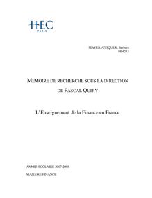 L Enseignement de la Finance en France