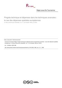 Progrès technique et dépenses dans les techniques avancées : le cas des dépenses spatiales européennes - article ; n°1 ; vol.13, pg 38-53