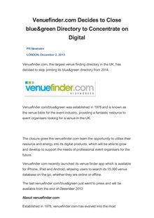 Venuefinder.com Decides to Close blue&green Directory to Concentrate on Digital