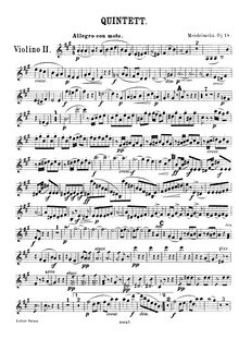 Partition violon 2, corde quintette No.1, Op.18, A Major, Mendelssohn, Felix