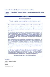 Consultation publique dans le cadre de recommandations ou d évaluations en santé - 11IGM02 Consultation publique Annexe 6