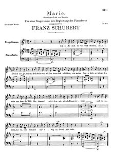 Partition voix + partition de piano, Marie, D.658, Mary, Schubert, Franz