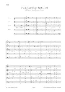 Partition Vocal et continuo score, Magnificat Sesti Toni à , Canto, Alto, ténor e Basso