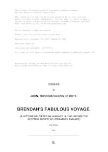 Brendan s Fabulous Voyage - A Lecture delivered on January 19, 1893, before the Scottish Society of Literature and Art