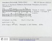 Partition complète, Trio Sonata en C Minor, GWV 203, C major, Graupner, Christoph