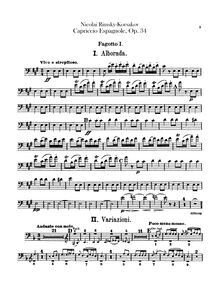 Partition basson 1, 2, Spanish Capriccio, Каприччио на испанские темы ; Испанское каприччио ; Capriccio espagnol ; Capriccio on Spanish Themes