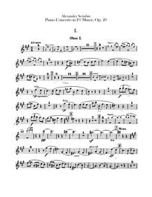 Partition hautbois 1, 2, Piano Concerto, F-sharp minor, Scriabin, Aleksandr