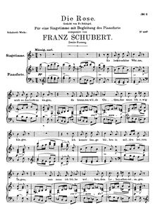 Partition 2nd version, Die Rose, D.745 (Op.73), The Rose, Schubert, Franz