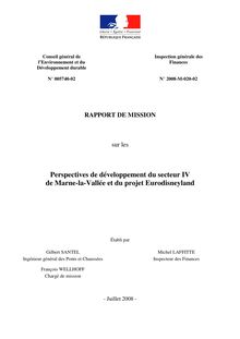 Rapport de mission sur les perspectives de développement du secteur IV de Marne-la-Vallée et du projet Eurodisneyland