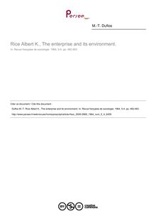 Rice Albert K., The enterprise and its environment.  ; n°4 ; vol.5, pg 482-483