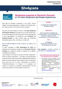 Studyrama organise le 12e salon des Études Supérieures à Clermont-Ferrand, le 25 novembre 2017