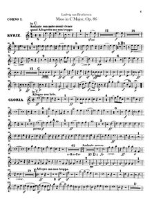 Partition cor 1, 2 (C, D), Mass en C, Op.86, C major, Beethoven, Ludwig van