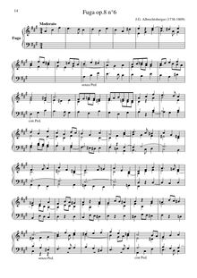 Partition No.6 en A, 6 Fugues, op.8, Albrechtsberger, Johann Georg