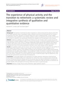 The experience of physical activity and the transition to retirement: a systematic review and integrative synthesis of qualitative and quantitative evidence