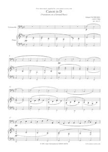 Partition violoncelle et partition de piano, Canon et Gigue, Kanon und Gigue für drei Violinen und Basso Continuo