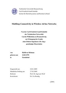 Multihop connectivity in wireless ad hoc networks [Elektronische Ressource] / von Habib-ur Rehman