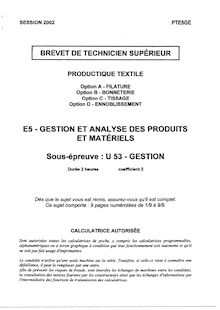 Gestion 2002 BTS Productique - textile