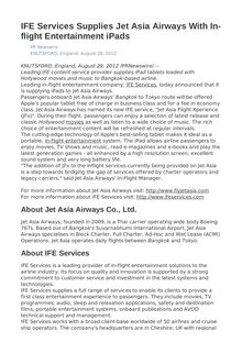 IFE Services Supplies Jet Asia Airways With In-flight Entertainment iPads