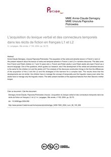 L acquisition du lexique verbal et des connecteurs temporels dans les récits de fiction en français L1 et L2 - article ; n°155 ; vol.38, pg 52-75